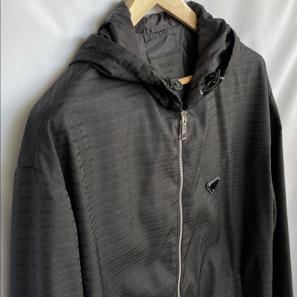 Prada Re-Nylon Hooded Black Jacket Size L